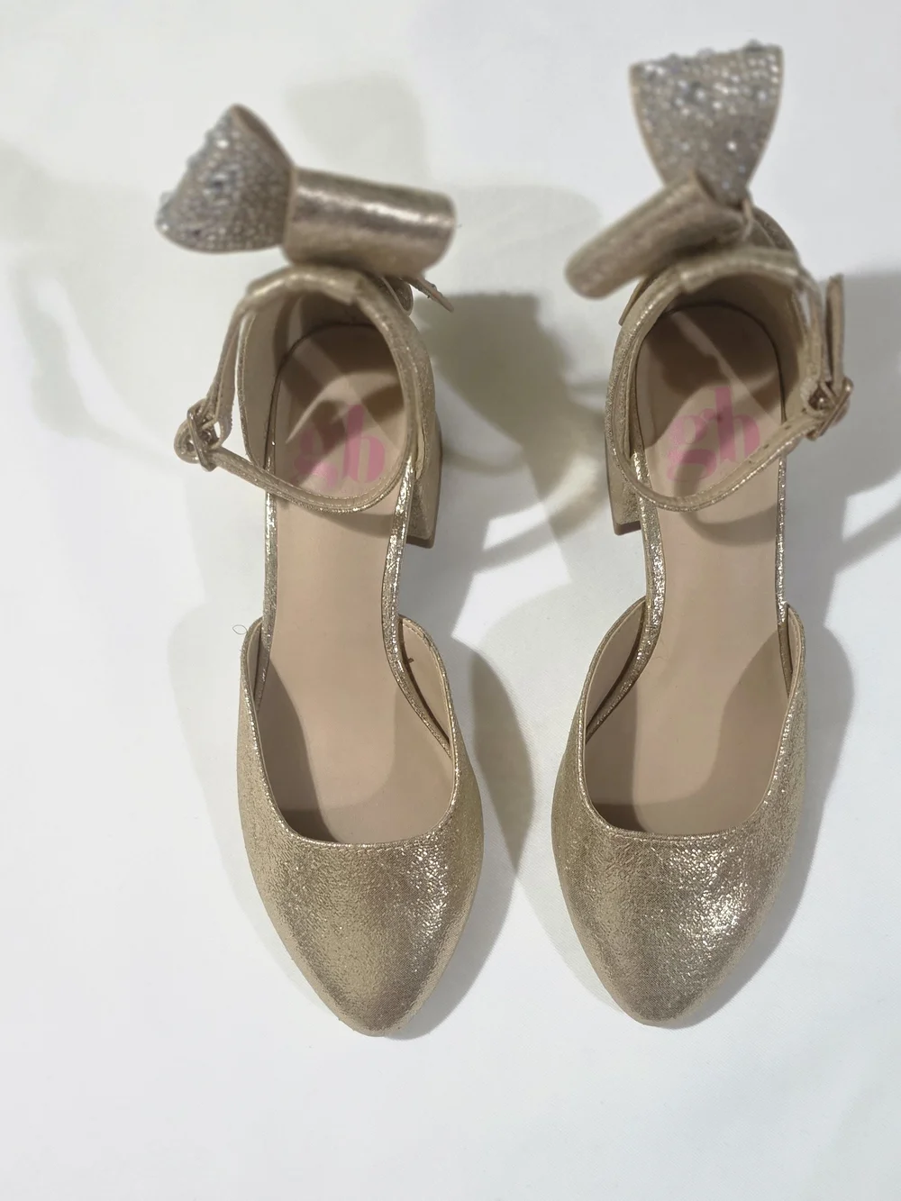 Gianni Bini GB Girls Tinsley Gold Glitter Bow Dress Pumps Heels Size 1